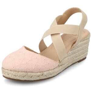 Journee Collection Womens Pink Cream Ashlee Wedge Heel Espadrille Sandals Size 8